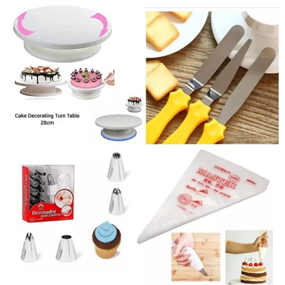 Picture of set4 Turn table+3 Pieces cake nife set+15 Nozel set+10 Pcs Piping Bag -Multicolor
