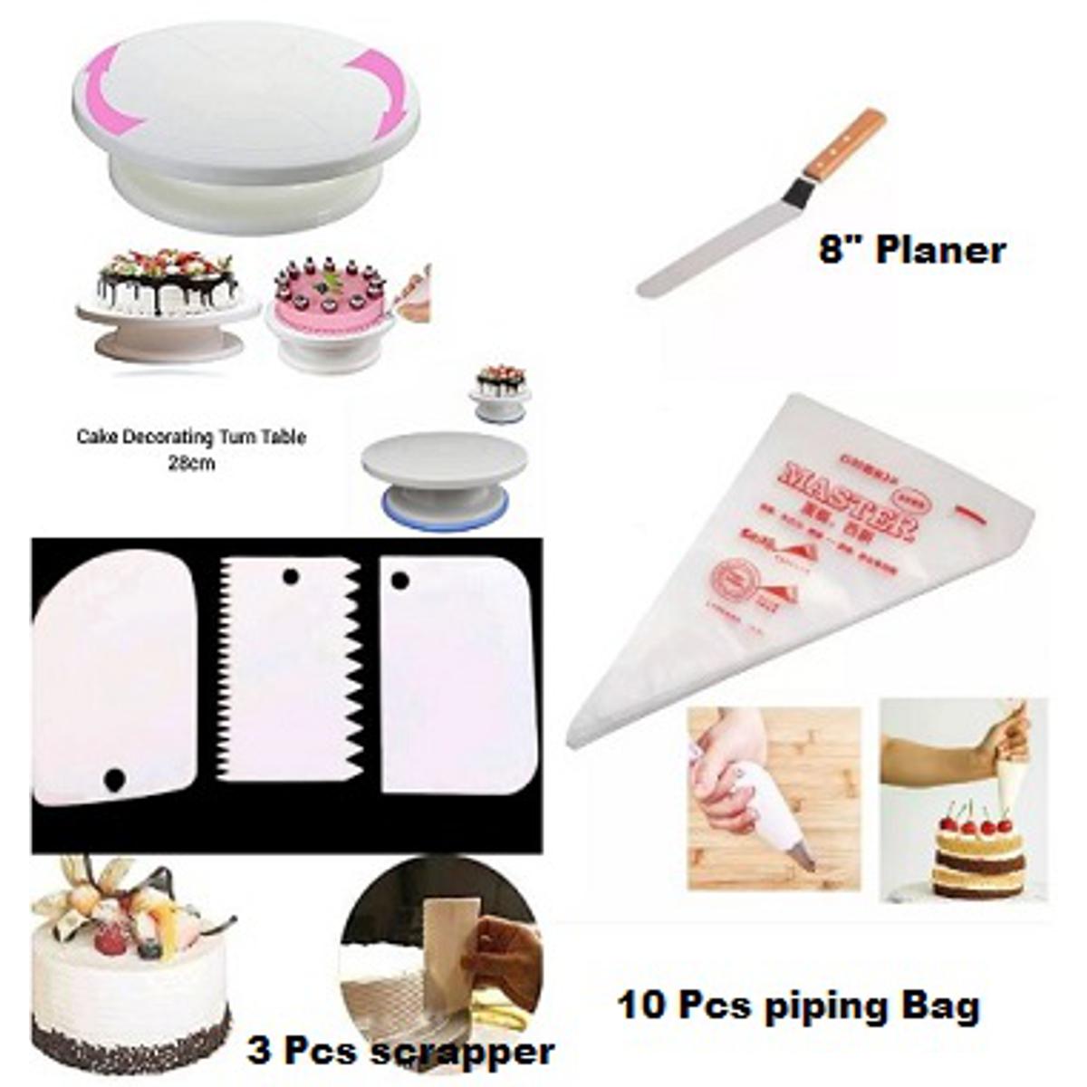 Picture of 6 Pcs A Set Turn table+cake planer 8"+3 pcs scraper +10pcs Piping Bag -Multicolor
