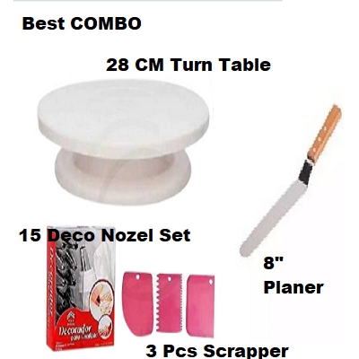 Picture of Cake Making Tools Turn Table+ 8 Inch Stainless Steel Spatula, 15 Piece Of Cake Decoration Nozzles With Icing Bag And 3 Pieces Of Dough Scrapper(Multicolor) Multicolor Kitchen Tool Set (Multicolor) - Cake Decoration Tools -Multicolor