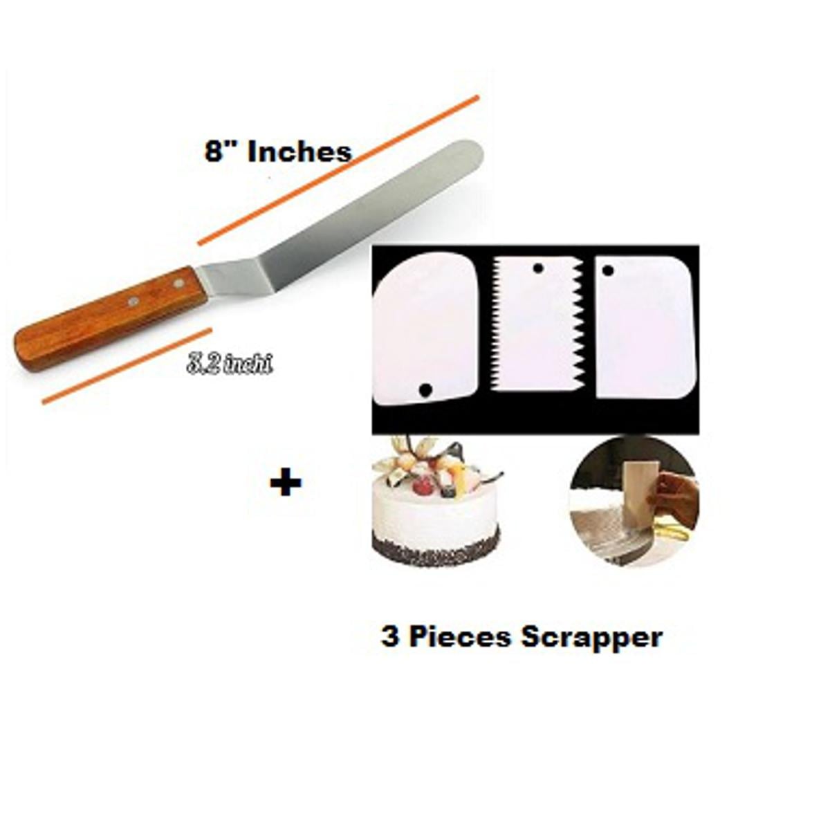 Picture of stainless steel butter nife 8" or cake planner + 3 Pieces Scrapper combo pack of 2 items -Multicolor