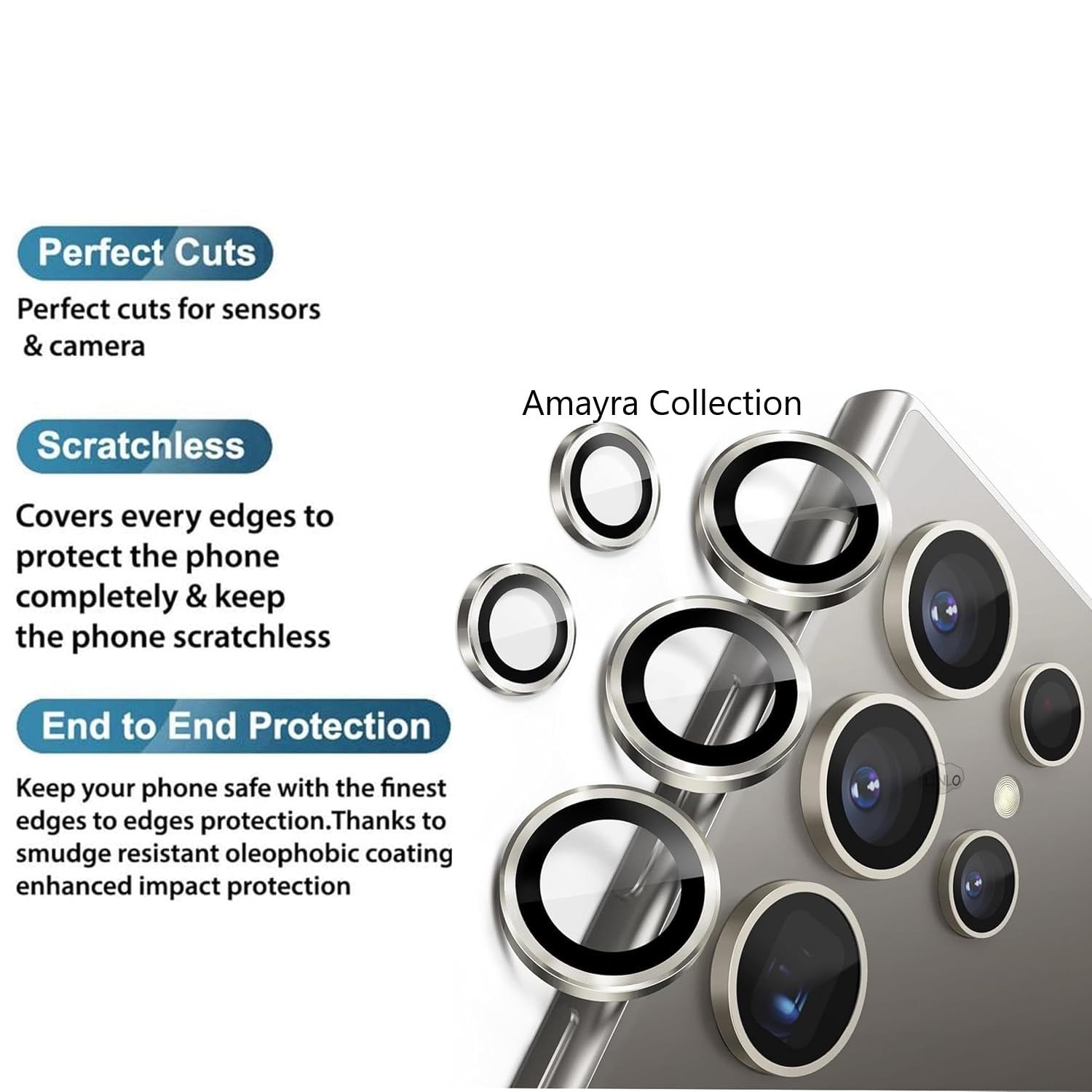Picture of Samsung Galaxy S24 Ultra 5G 5-PCS Ring Camera Lens Protector 360 Degree Protection Camera Aluminium with Tempered Glass (Titanium Gray)