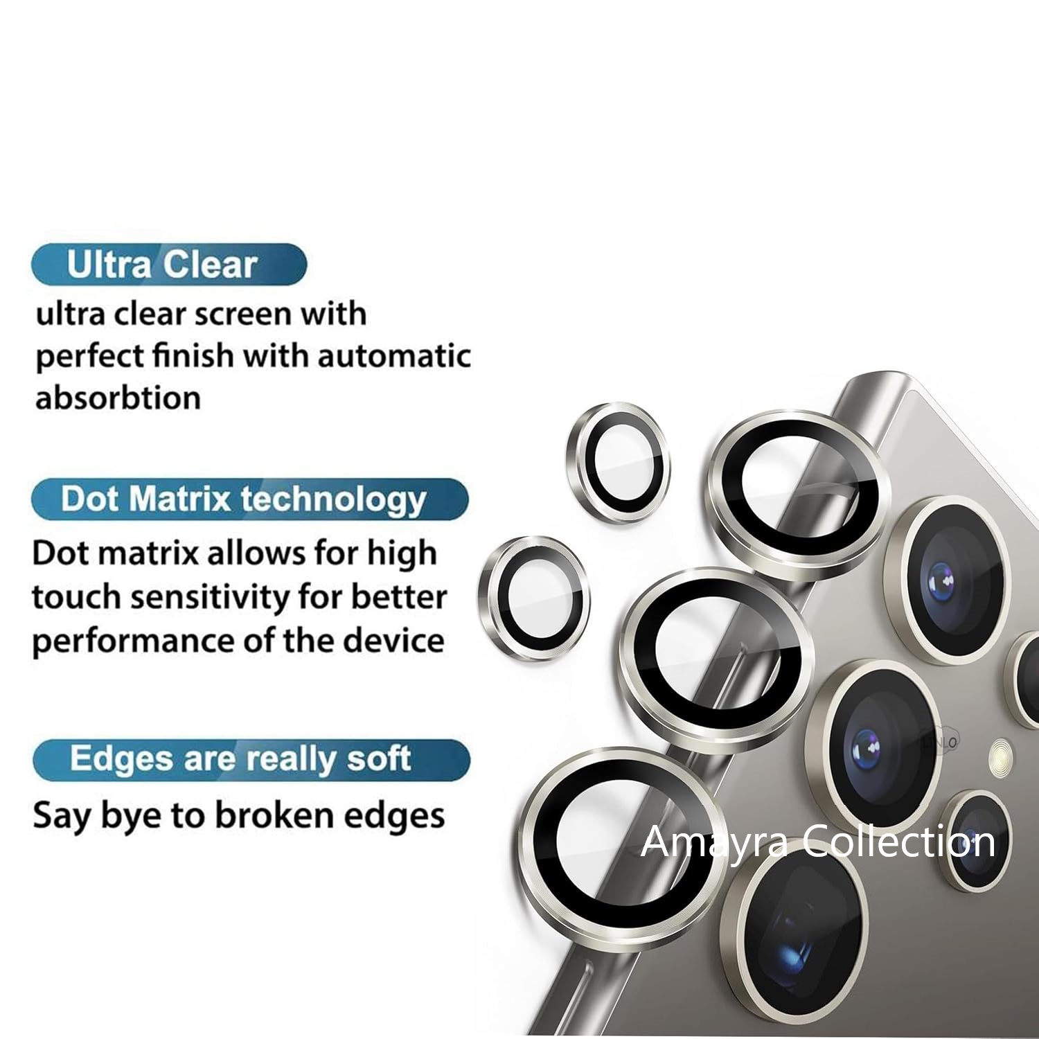 Picture of Samsung Galaxy S24 Ultra 5G 5-PCS Ring Camera Lens Protector 360 Degree Protection Camera Aluminium with Tempered Glass (Titanium Gray)