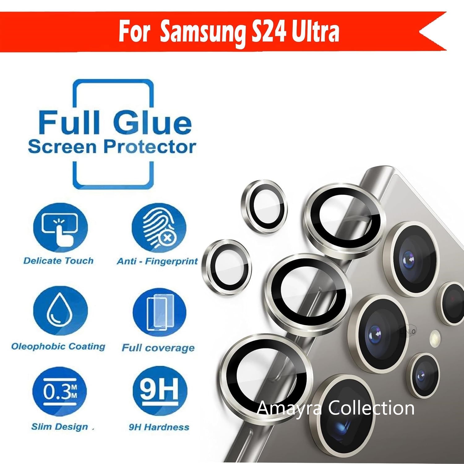 Picture of Samsung Galaxy S24 Ultra 5G 5-PCS Ring Camera Lens Protector 360 Degree Protection Camera Aluminium with Tempered Glass (Titanium Gray)