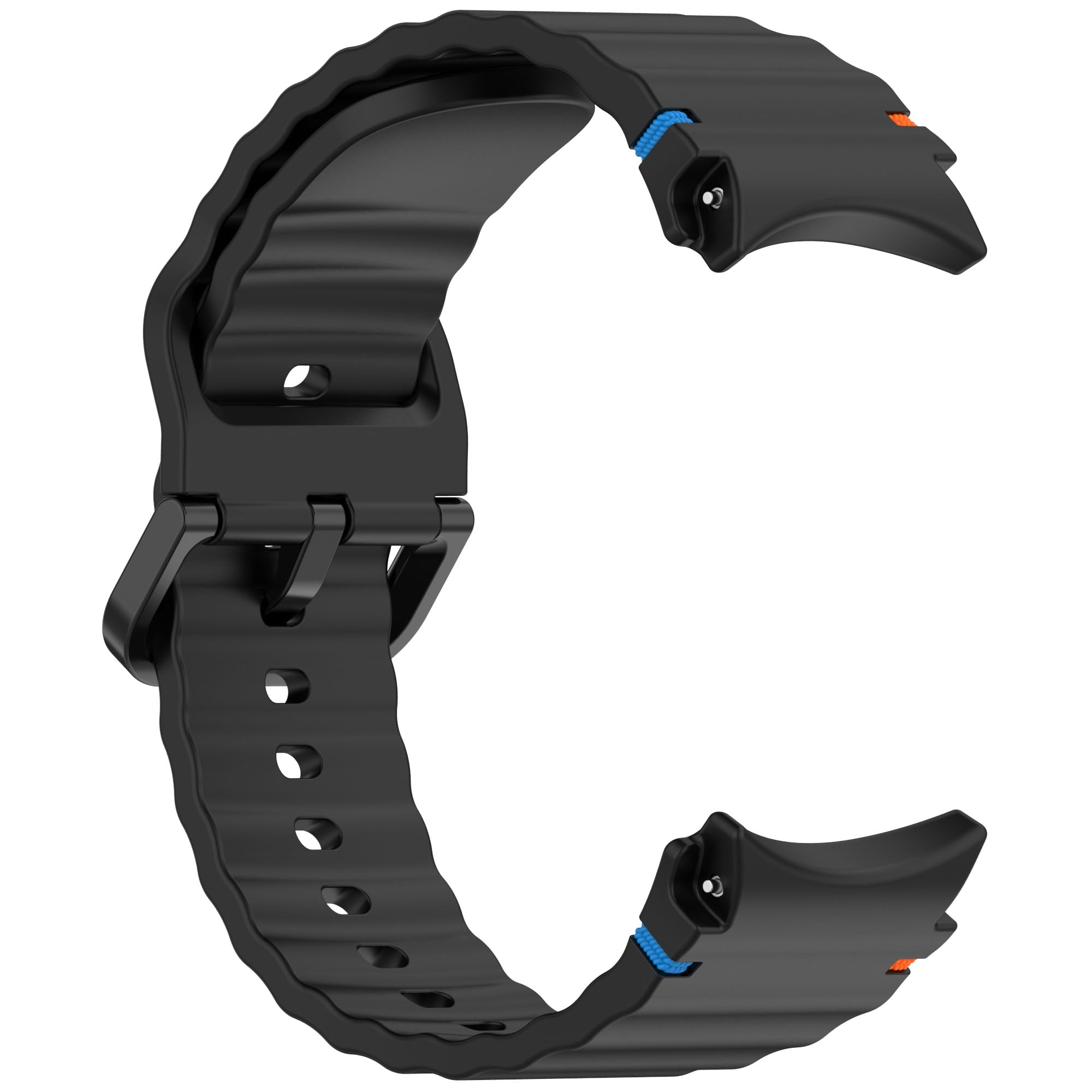 Picture of 20mm Wavy Stitch Silicone Sports Strap with Metal Buckle for Samsung Galaxy Watch 7/6/5/4 FE (Black,Not Specified)