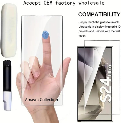 Picture of Samsung Galaxy S24 Ultra 5G (A+ GRADE) Premium UV Tempered Glass Screen Protector Curved with Liquid Glue and UV Light -Transparent Clear