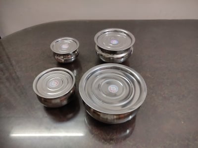 Picture of 4 Pieces Hari Set  Hari / Patil / Deski With Lid - SS Hari with Lid -Silver