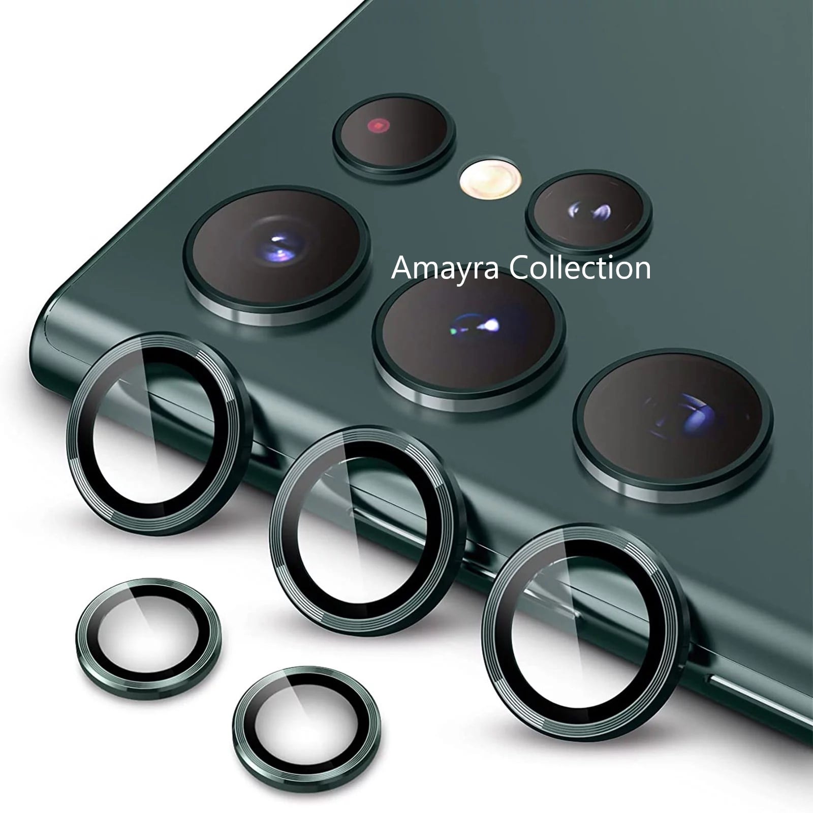Picture of Samsung Galaxy S24 Ultra 5G 5-PCS Ring Camera Lens Protector 360 Degree Protection Camera Aluminium with Tempered Glass (Titanium Green)