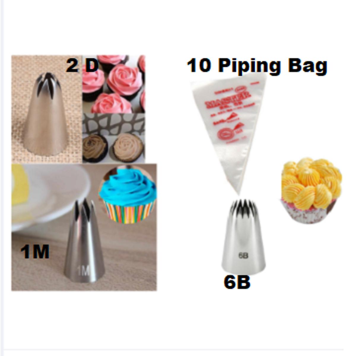 Picture of 3 Pieces Big Size Nozzle Set( 1M + 2D + 6B) +10 pieces Pipping Bag -Silver
