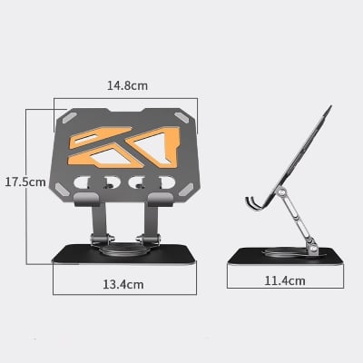 Picture of 360° Rotatable Adjustable & Foldable Metal Tablet Stand – Ergonomic Desktop Holder for iPad, Samsung, Xiaomi, Huawei & All Android Tablets (Black)