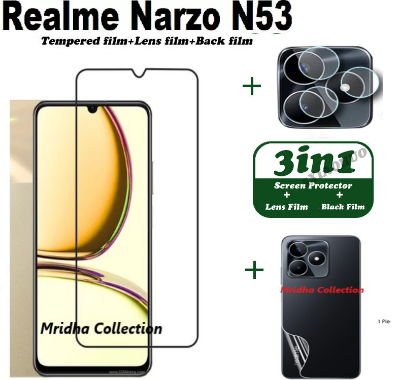 Picture of 3in1 Protector Combo Pack for Realme Narzo N53 (RMX3761) (Premium Full Screen Protector Glass+Back Hydrogel Protector Poly+Camera Lens Protector)