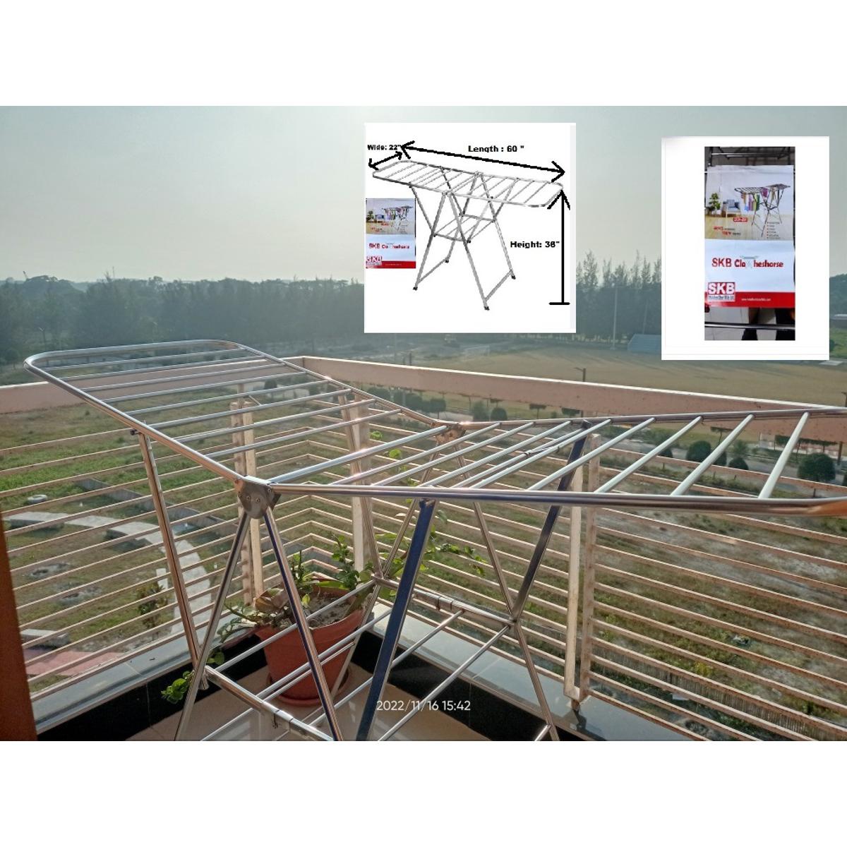 Picture of Heavy SS Foldable Clothes Drying Rack Dryer ( FULL SS )(H)37 (L)62(W) 22 -Silver