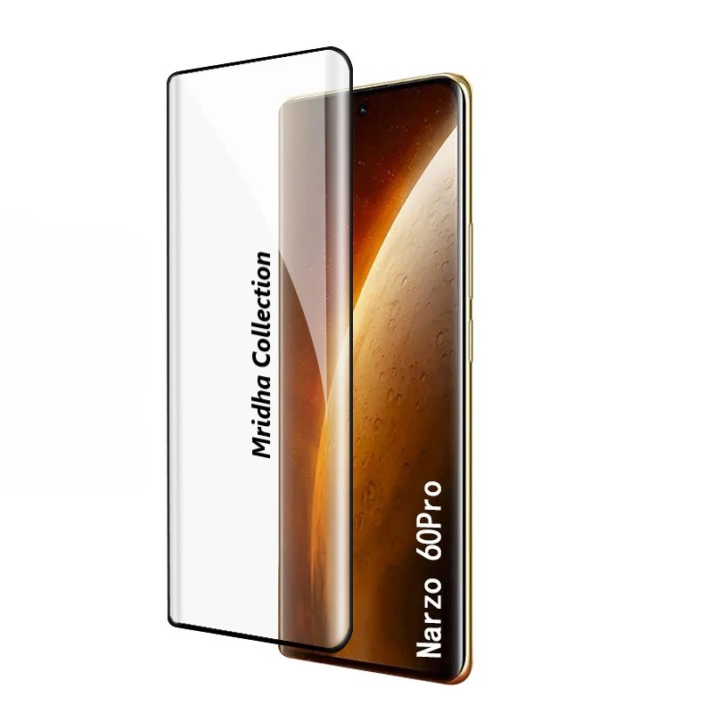Picture of Realme Narzo 60 Pro 5G Full Glue 9D Curved Tempered Glass Screen Protector Edge to Edge Fit Protection Tempered Glass (Black)
