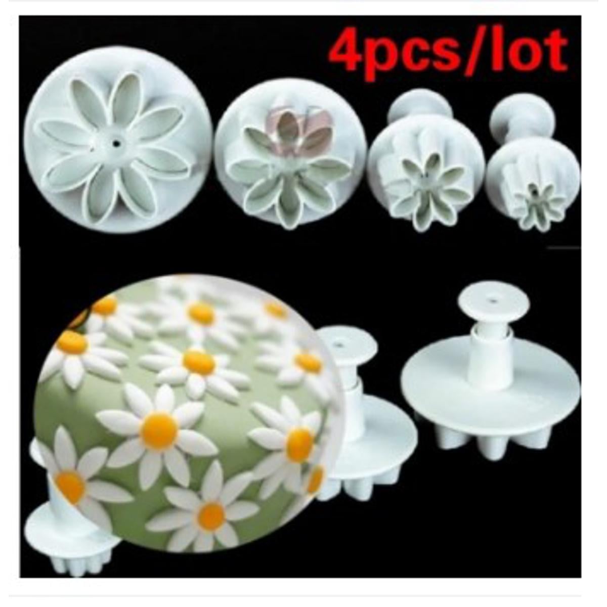 Picture of 4Pcs/Set Daisy Flower Cookie Sunflower Plunger Cutter Sugar Fondant Cake Tool Christmas Cake Decorating Tools -White