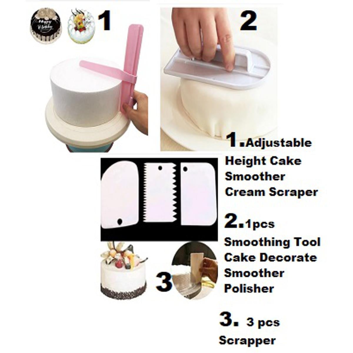 Picture of 3X Combo Cake Cake Smoother Polisher + Adjustable Height Cake Smoother Scraper + 3 pcs Scrapper -Multicolor