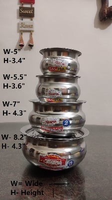 Picture of 4 Pieces Hari Set  Hari / Patil / Deski With Lid - SS Hari with Lid -Silver