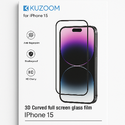 Picture of KUZOOM Premium Tempered Glass Screen Protector for iPhone 15 Shatterproof & Full Coverage (iPhone 15)