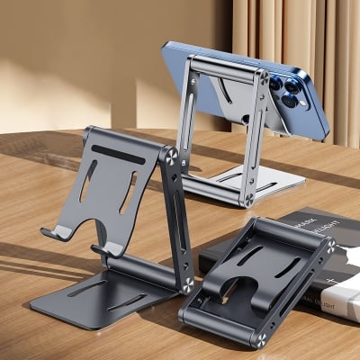 Picture of Z6 Foldable Mobile & Tablet Stand – Adjustable Aluminum Desktop Holder for iPhone, iPad, Samsung & Android Phones (Mobile Stand)
