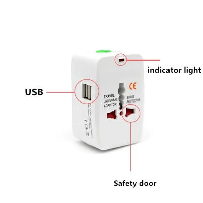 Picture of Universal Travel Adapter with Dual USB & Surge Protector – All-in-One Plug Converter (USUKEUAU) (White)