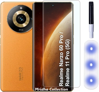 Picture of Realme Narzo 60 Pro 5G (A+ GRADE) Premium UV Tempered Glass Screen Protector Curved with Liquid Glue and UV Light -Transparent Clear
