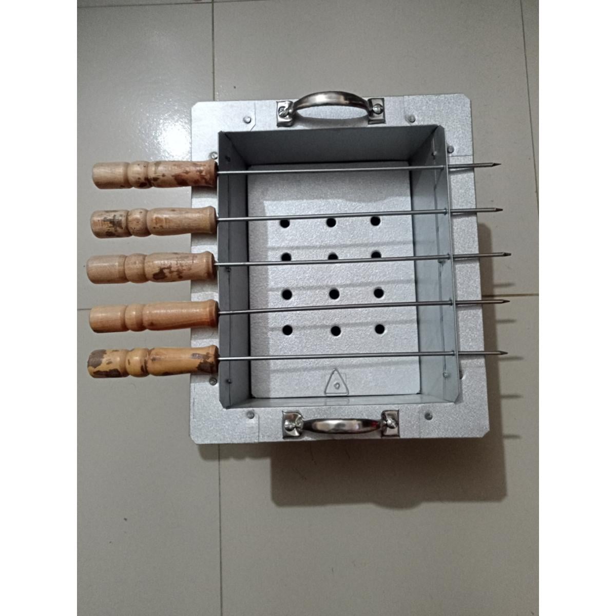 Picture of BBQ with 5 stick Grill Tin Made Maker  - Silver -Silver