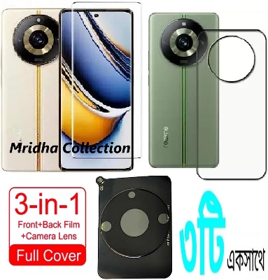 Picture of 3in1 Protector Combo Pack for Realme Narzo 60 Pro 5G (A+ GRADE) UV Glass Screen Protector + Back Protector Film + 9h Camera Glass Protector)