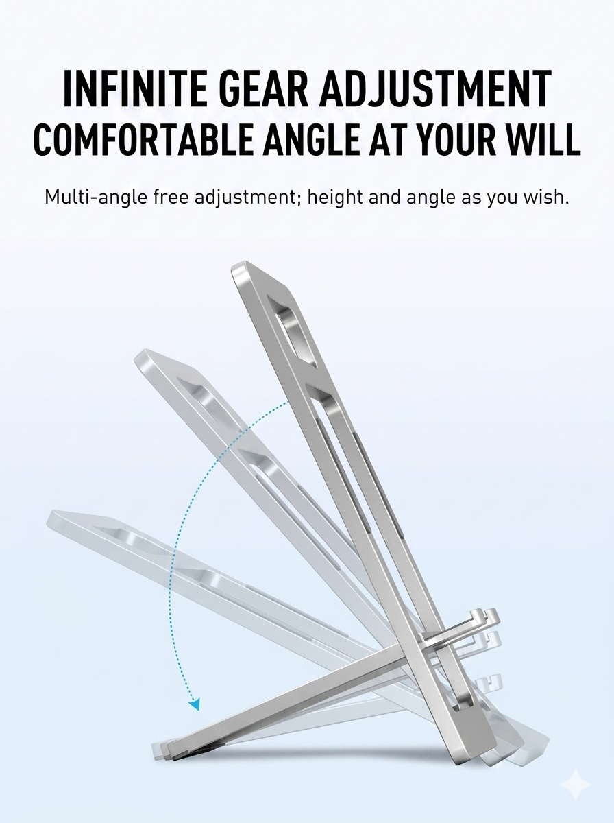 Picture of Foldable Aluminum Phone Stand Adjustable Desktop Mobile Holder – Portable Phone Stand for Office, Desk & Travel Universal Compatible (Silver)