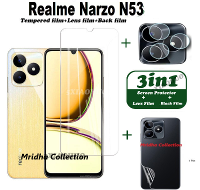 Picture of 3in1 Protector Combo Pack for Realme Narzo N53 (RMX3761) (Clear Screen Protector Glass+Back Hydrogel Protector Poly+Camera Lens Protector)