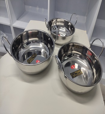 Picture of Stainless Steel Curry Sauce Pot with Handle 3 Pieces Family Set( Induction + Infared + Gas Burner) -Silver