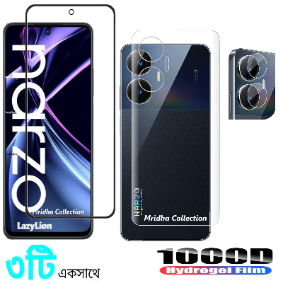Picture of 3in1 Protector Combo Pack for Realme Narzo N55 (Premium Full Screen Protector Glass+Back Hydrogel Protector Poly+Camera Lens Protector)