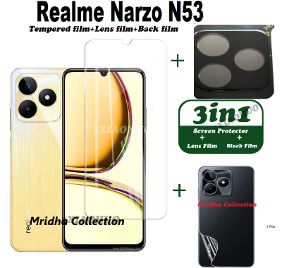 Picture of 3in1 Protector Combo Pack for Realme Narzo N53 (RMX3761) (Clear Screen Protector Glass+Back Hydrogel Protector Poly+9h Camera Lens Protector)