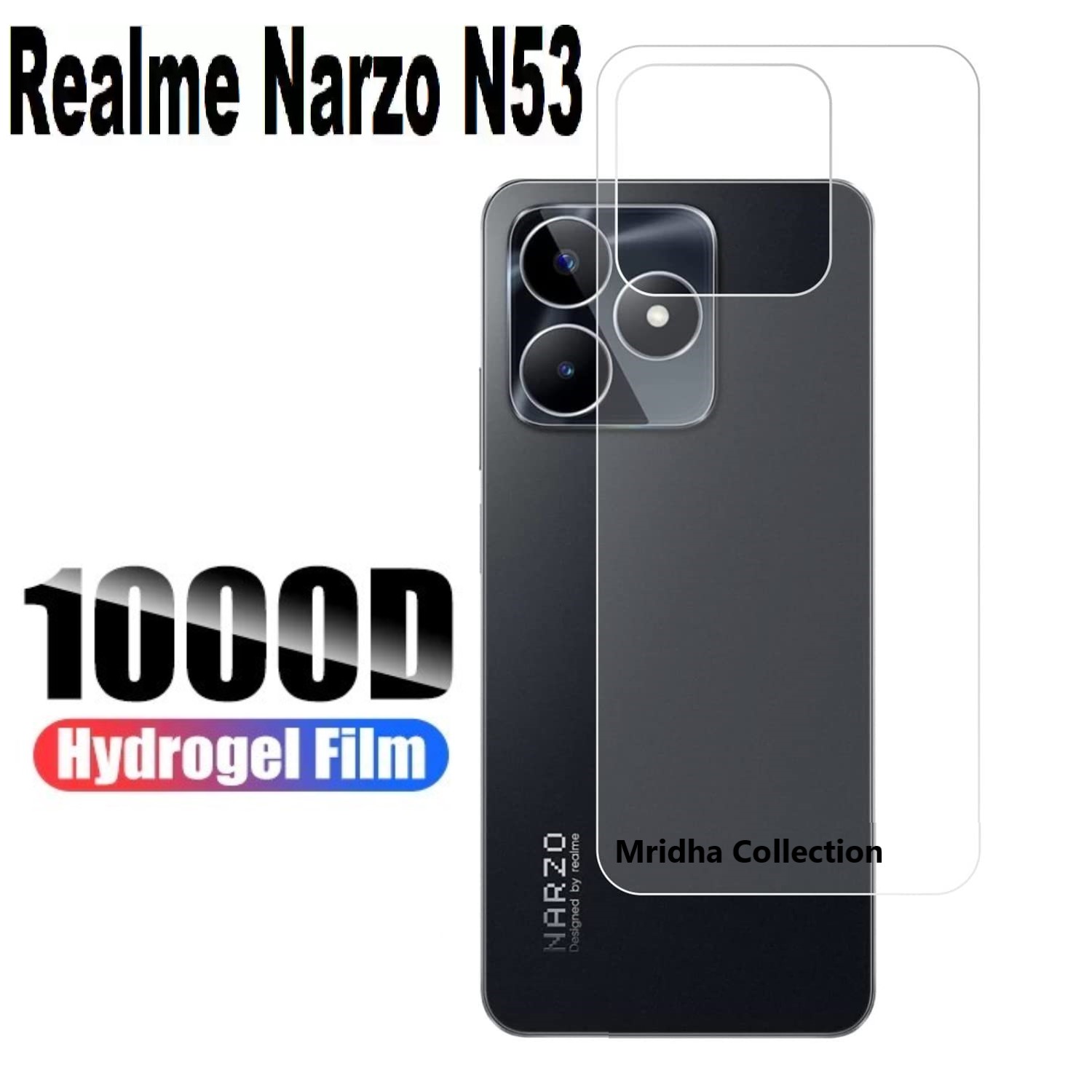 Picture of 3in1 Protector Combo Pack for Realme Narzo N53 (RMX3761) (Clear Screen Protector Glass+Back Hydrogel Protector Poly+9h Camera Lens Protector)