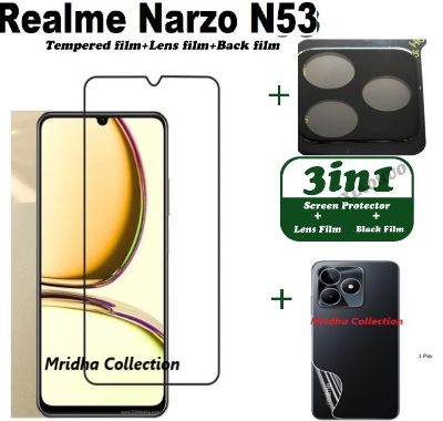 Picture of 3in1 Protector Combo Pack for Realme Narzo N53 (RMX3761) (Premium Full Screen Protector Glass+Back Hydrogel Protector Poly+9h Camera Lens Protector)