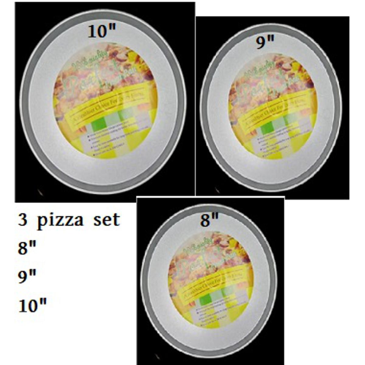 Picture of 3 Piece Pizza Pan Set SILVER 8" 9" 10" Sizes -Silver