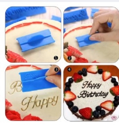 Picture of 6 pieces Cake Baking Molds Alphabet Letter Words Cookie Press Stamp Embosser Cutter Fondant Mould Happy, Birthday, Best, Wishes, Congratulations, Anniversary Material plastic -Multicolor