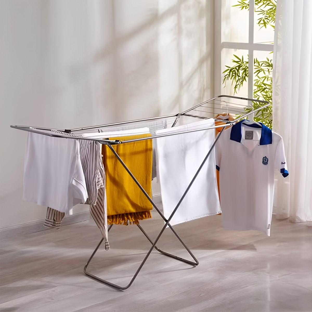 Picture of Home Intelligence Folding Cloth 3 Tyre Dry Rack Dryer - Cloth Rack - Upscaled Quality S.K.B DCH -202  Full SS Stainless Steel -Silver
