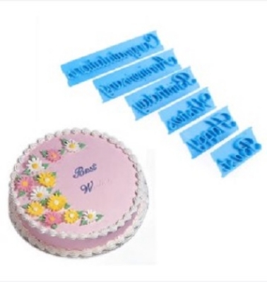 Picture of 6 pieces Cake Stamp Baking Molds Alphabet Letter Words Cookie Press Stamp Embosser Cutter Fondant Mould Happy, Birthday, Best, Wishes, Congratulations, Anniversary Material plastic -Multicolor
