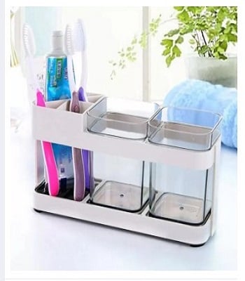 Picture of Toothbrush Holder Automatic Toothbrush Dispenser Holder Toothbrush Storage Two Box Part Bathroom Accessories -White