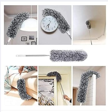 Picture of Microfiber Duster with Extension Pole, Extra Long 100 inches, Scratch-Resistant Cover, Bendable, Washable, Dusters for Cleaning Roof, High Ceiling, Fan, Furniture -Ash