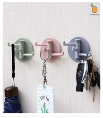 Picture of Bathroom and kitchen wall seamless paste 3-branch rotating hook multi-functional clothes hook sticky hook three-prong hook 1 Piece -Multicolor