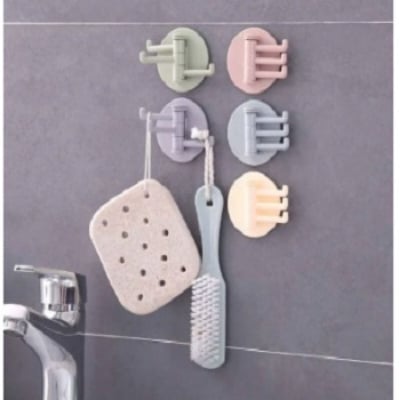 Picture of Bathroom and kitchen wall seamless paste 3-branch rotating hook multi-functional clothes hook sticky hook three-prong hook 3 Piece -Multicolor