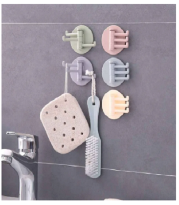 Picture of Bathroom and kitchen wall seamless paste 3-branch rotating hook multi-functional clothes hook sticky hook three-prong hook 3 Piece -Multicolor