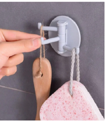 Picture of Bathroom and kitchen wall seamless paste 3-branch rotating hook multi-functional clothes hook sticky hook three-prong hook 3 Piece -Multicolor