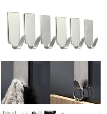 Picture of Stainless steel hooks, creative kitchen sticky hooks, 6 nail-free hooks behind metal bathroom doors -Silver