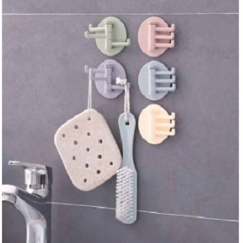Picture of Bathroom and kitchen wall seamless paste 3 pieces  3-branch rotating hook multi-functional clothes hook sticky hook three-prong hook 3 Piece -Multicolor