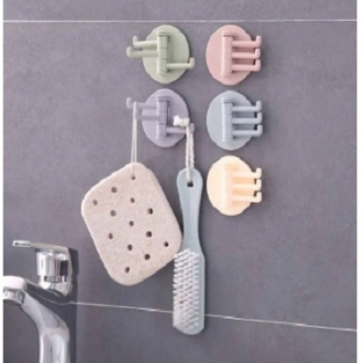 Picture of Bathroom and kitchen wall seamless paste 3 pieces  3-branch rotating hook multi-functional clothes hook sticky hook three-prong hook 3 Piece -Multicolor