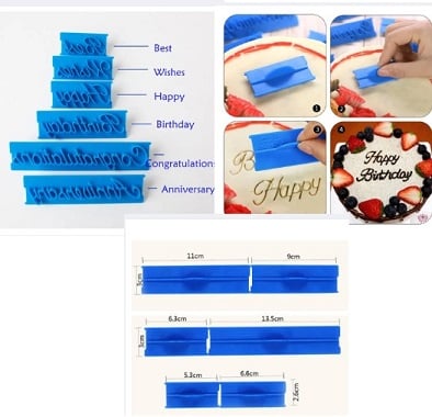 Picture of 6pcs /set Plastic Letters Mold Happy Birthday Best Wishes Baking Molds Decoration BDM Stamp press cake -Multicolor