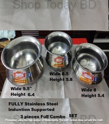 Picture of SS Hari / Patil / Handi / Deski  Combo of 3 Pieces set Induction Supported Full Stainless Steel set -Silver