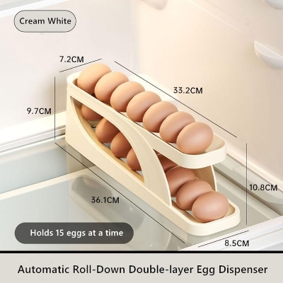Picture of New Automatic  Down Double Layer Egg Dispenser, Space-Saving Egg Holder Dispenser for Refrigerator, Egg Container for Kitchen Egg Organizer Fridge Holds 15 Eggs +-  (1-Pack) -Multicolor