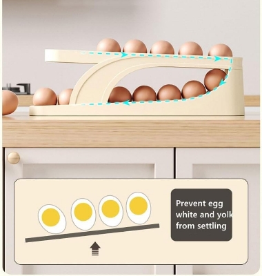 Picture of New Automatic  Down Double Layer Egg Dispenser, Space-Saving Egg Holder Dispenser for Refrigerator, Egg Container for Kitchen Egg Organizer Fridge Holds 15 Eggs +-  (1-Pack) -Multicolor