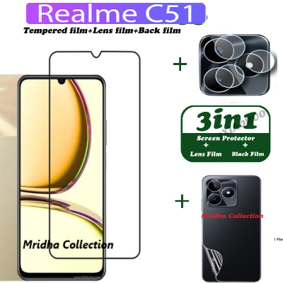Picture of 3in1 Protector Combo Pack for Realme C51 (RMX3830) (Premium Full Screen Protector Glass+Back Hydrogel Protector Poly+Camera Lens Protector)